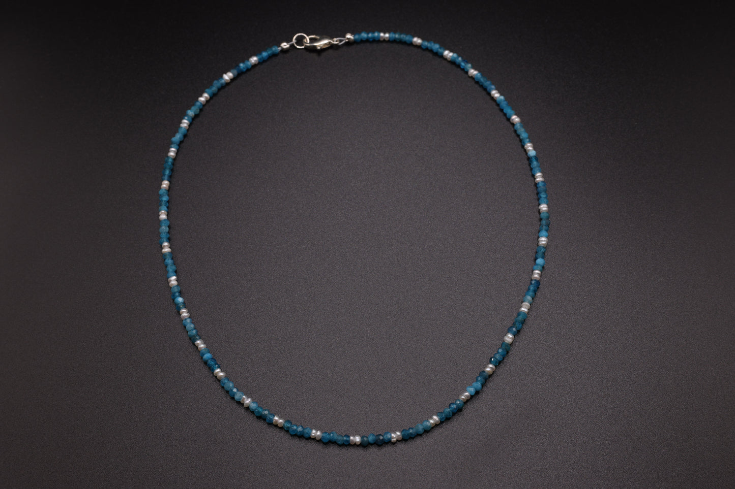 Blue Apatite & White Button Pearls Necklace