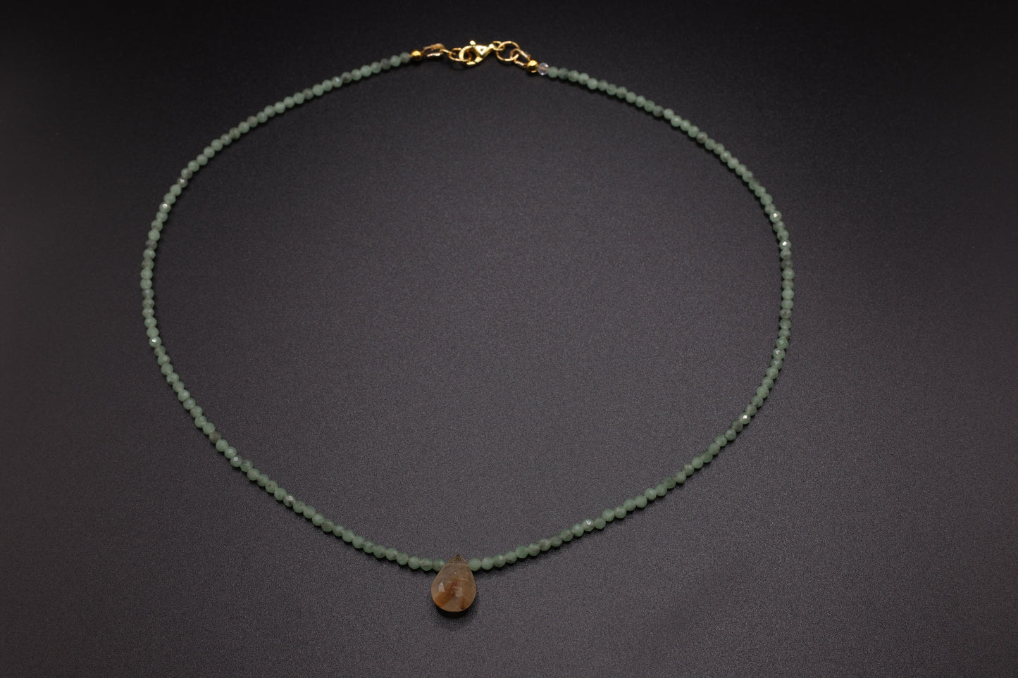 Jade & Rutliated Quartz Necklace