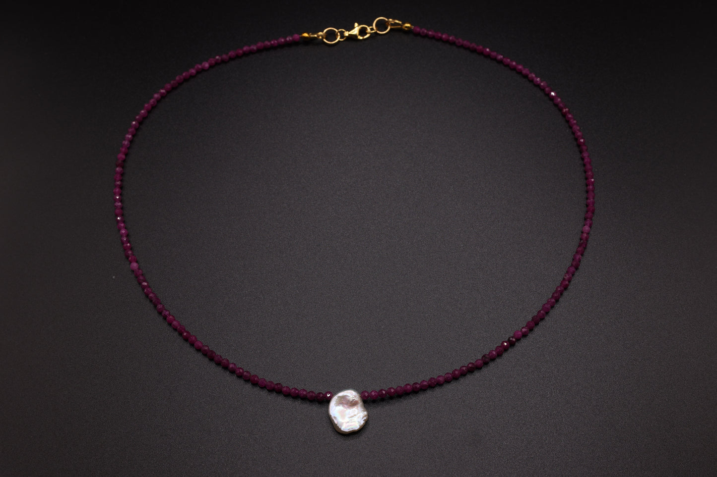 Ruby & Large White Cornflake Pearl Necklace