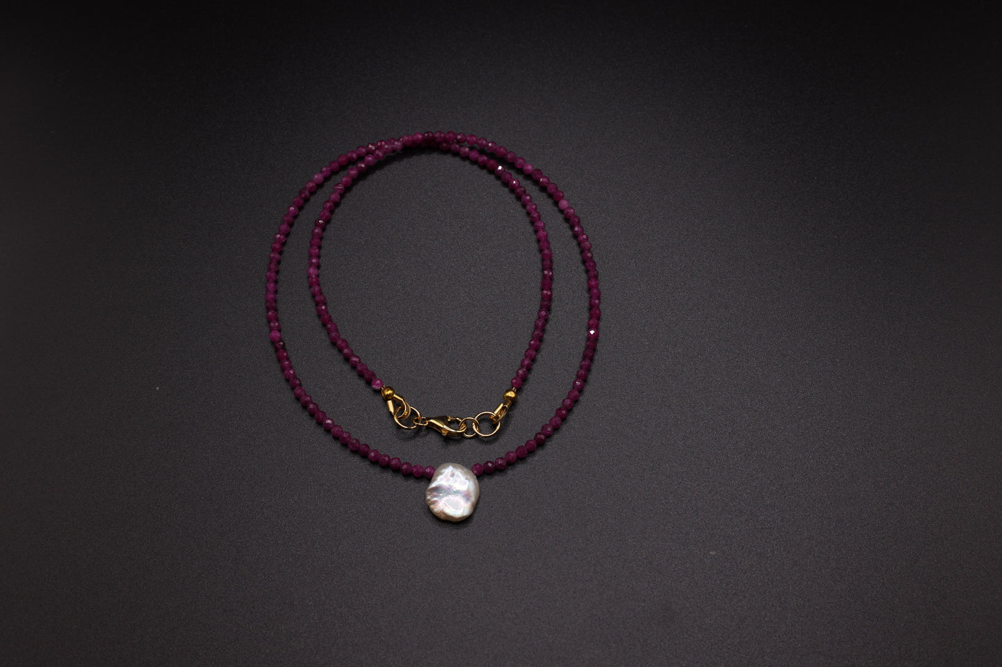 Ruby & Large White Cornflake Pearl Necklace