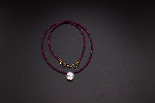 Ruby & Large White Cornflake Pearl Necklace